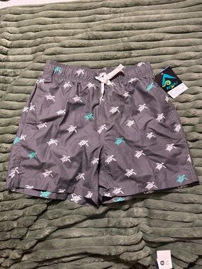 Kanu Surf Men's Gray Swim Trunks with White & Teal Turtle Print